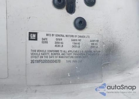 2004 Chevrolet Impala z USA, uszkodzony, nr VIN 2G1WF52E749381185